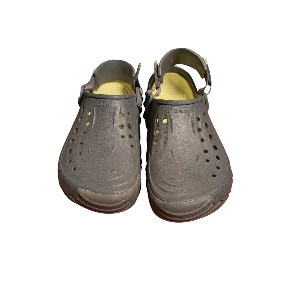 Crocs Echo Clog Espresso Brown Yellow Adjustable Strap Mens 9 Womens 11 Sandals